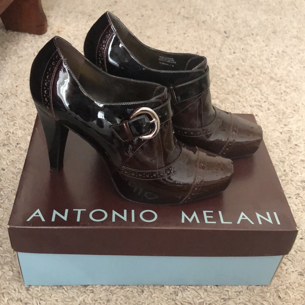 Brown Antonio Melani heels with buckle. Style Stormy219